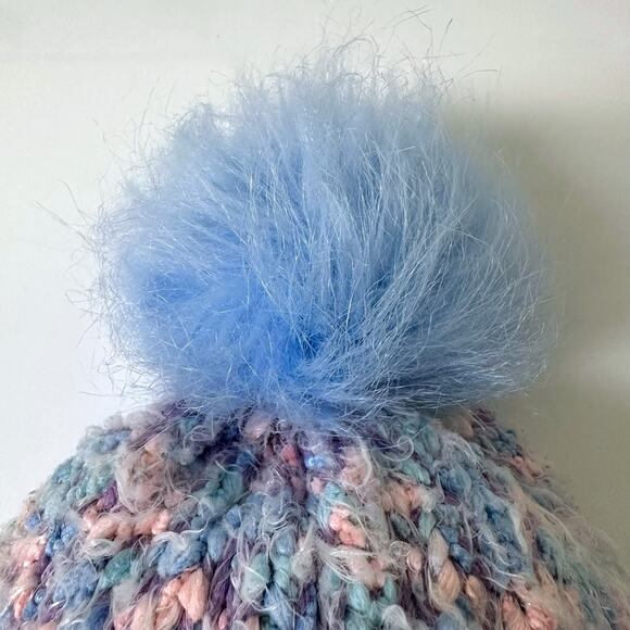 Addie & Tate Bouclé Pom-Pom Beanie, Toddler Girl’s Size 2-3T, Blue/ Pink - Picture 5 of 7